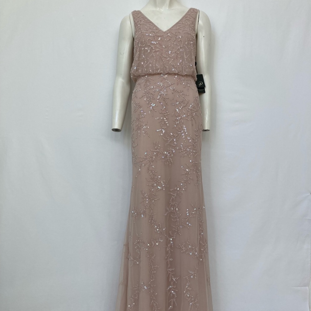 Adrianna Papell Long Beaded Sequin Blouson Formal Gown Prom Bridesmaid Dress